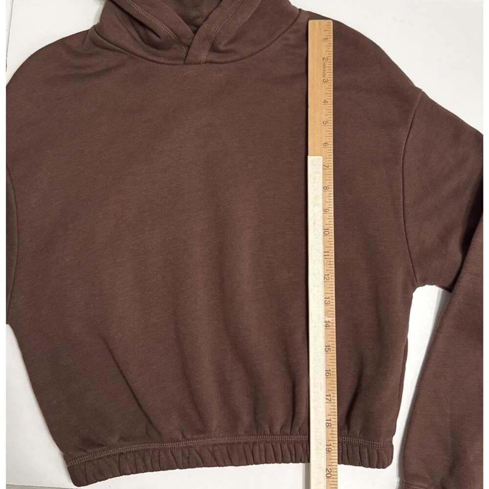 Zara Small Hoodie Crop Brown Long Sleeve Sweatshirt Pullover Elastic Hem - Picture 5 of 6